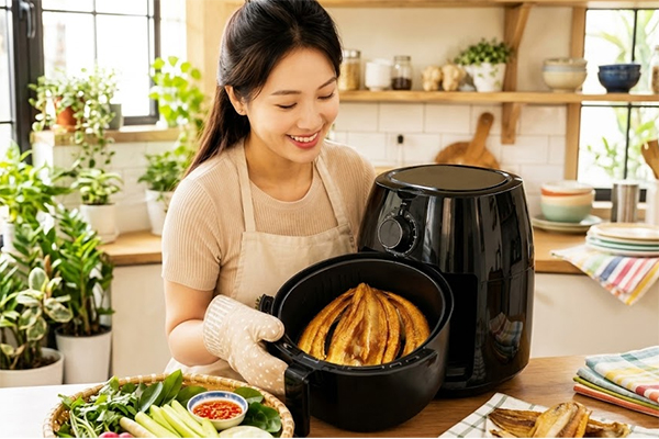 Khô cá lóc có nướng được nồi chiên không dầu?