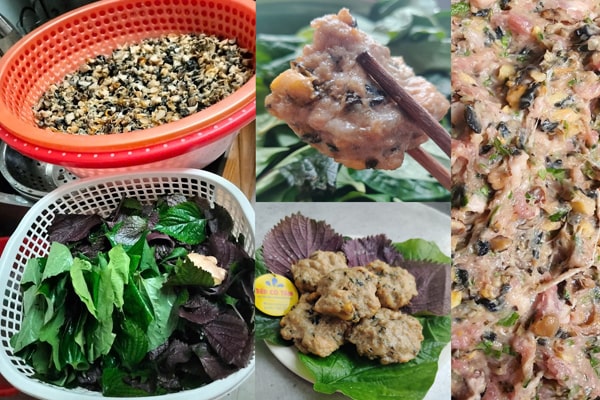 nguyên liệu làm chả ốc lá lốt tía tô